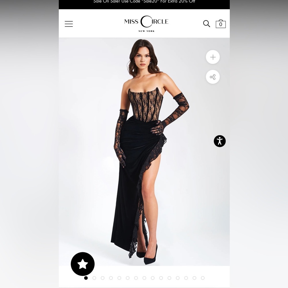 Miss Circle Gaia Black Lace Velvet Corset Side Slit Dress w/ gloves& garter